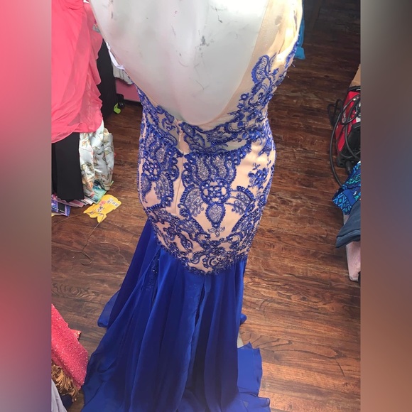 Navy Blue Beaded Prom Dress - Picture 2 of 5